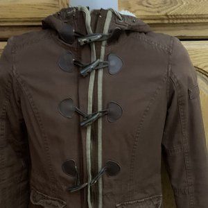 GREEN COAST GIRLS `s BROWN Fur Button Up Crop Coat Jacket Sz. MEDIUM